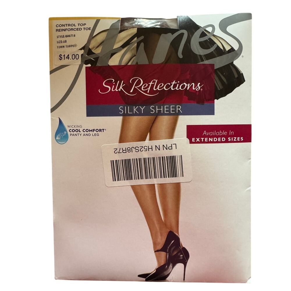 Hanes Silk Reflections Control Top Silky Sheer Pantyhose Town Taupe Size Ab
